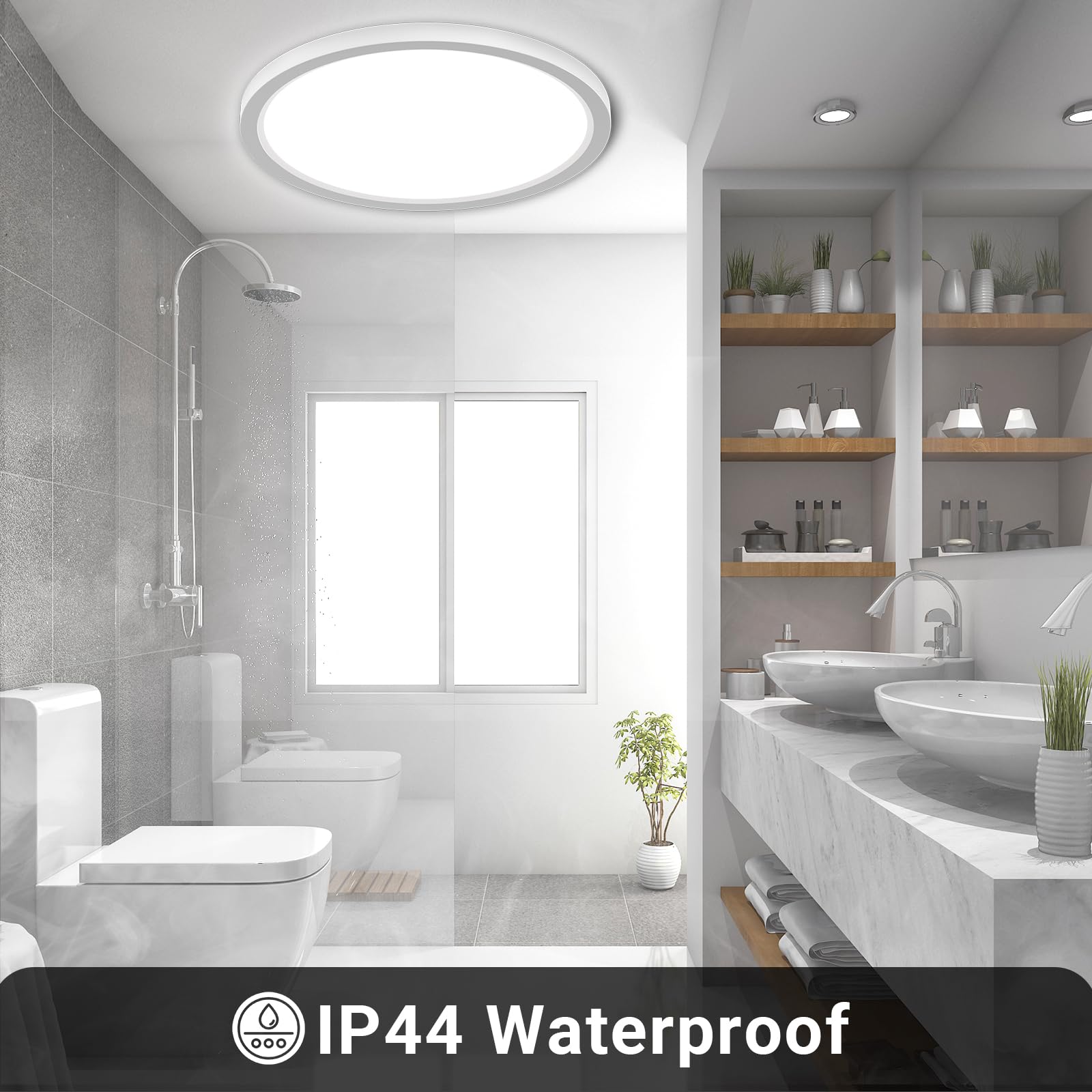 LQWELL® Lámpara de Techo LED Lámpara de Techo, IP44 Lámpara de Baño Impermeable Redonda Plana 18W 6000K 1980LM Delgada para Sala de Estar Baño Dormitorio Cocina Pasillo Sótano Oficina, 220 * 18mm