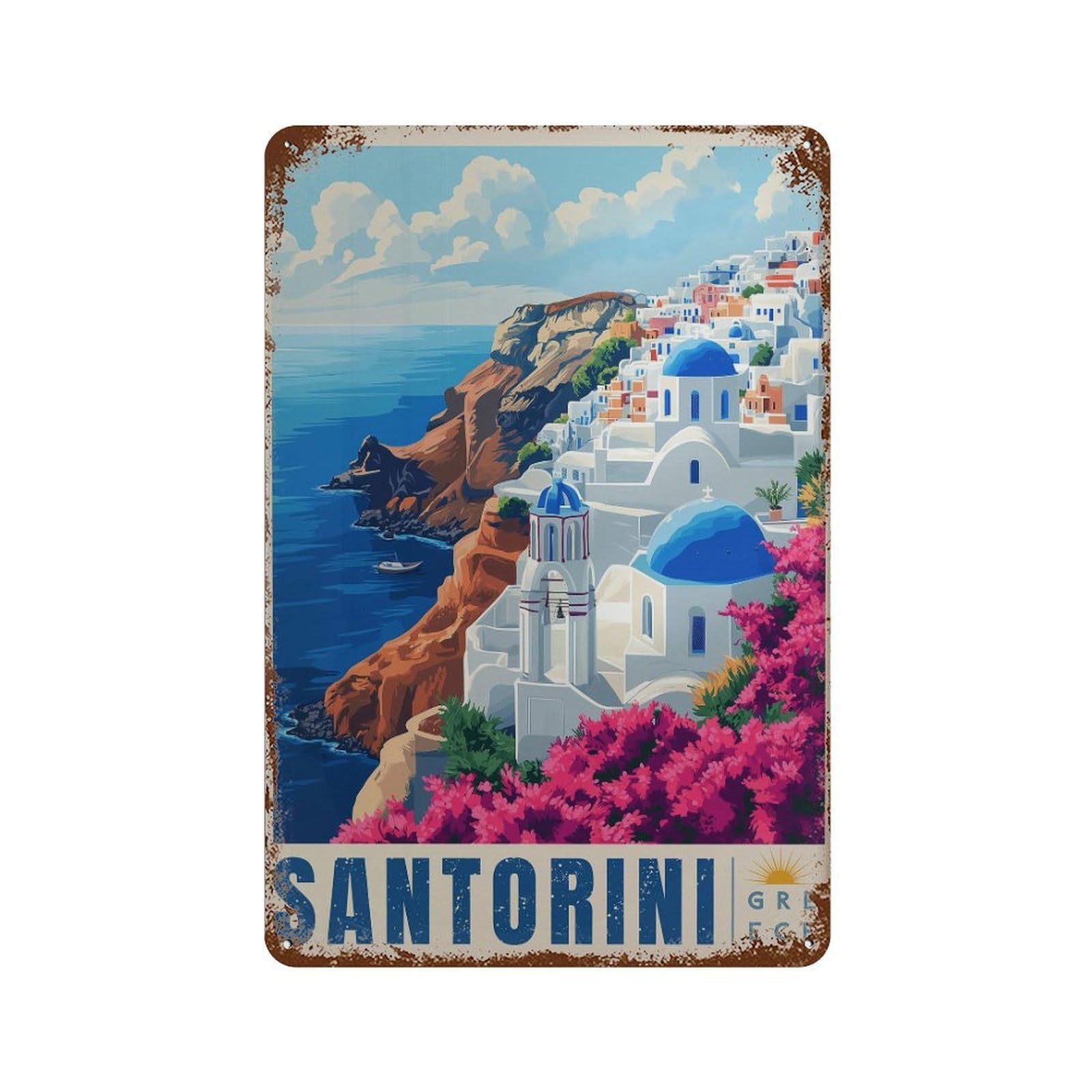 xiaoxiaoshen Santorini Greece Travel Oia Wall Decor Art Metal Tin Poster Modern Home Decor Art Home Bar Shop Decorations Vintage Sign 30x20cm