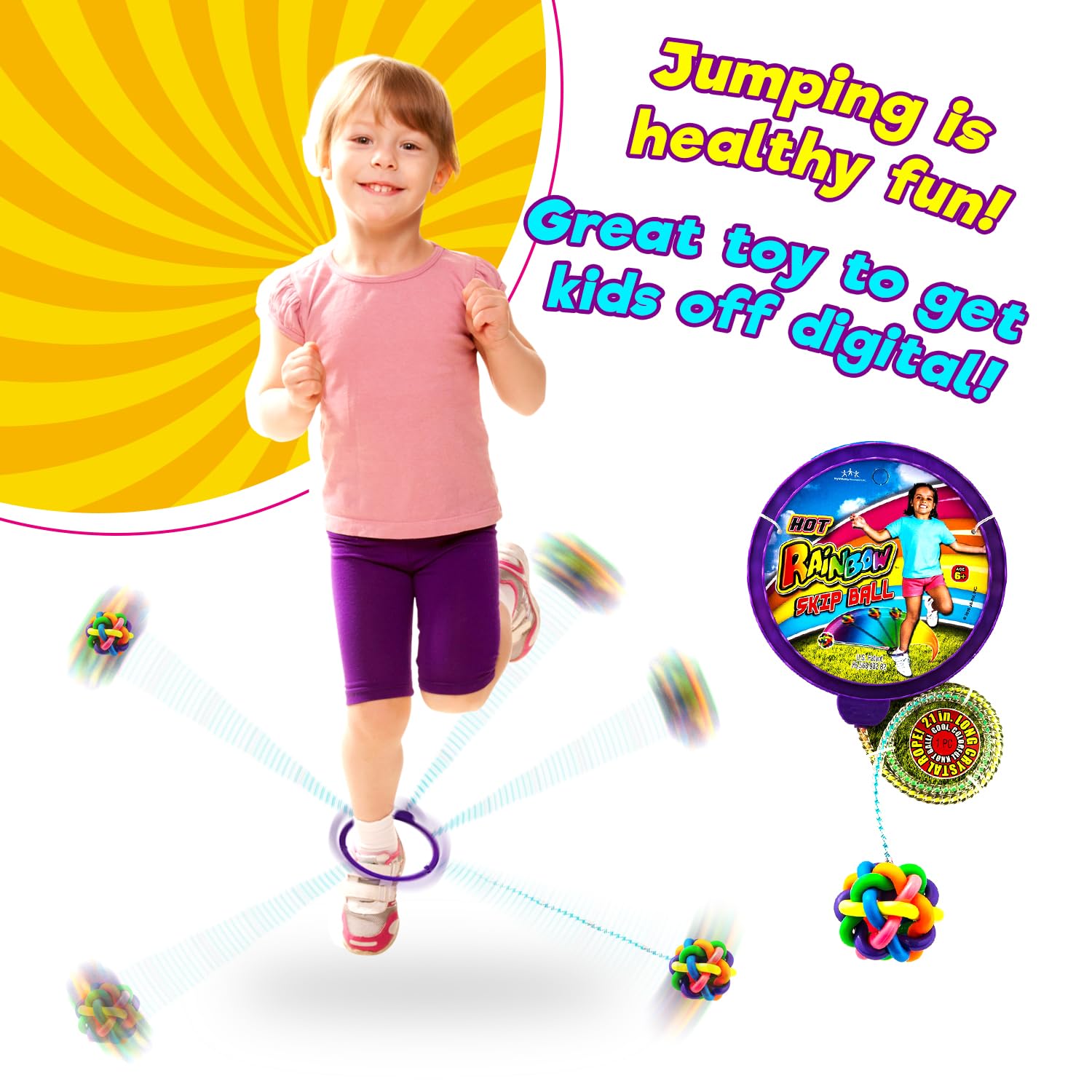 JA-RU Rainbow Jump Skip Ball Game (1 Unit) Ankle Ring Skip Ball for Kids, Girls and Boys. Skipping & Jumping Indoor Sport and Outdoor Games Leg & Foot Jump Rope Toys. 777-1s