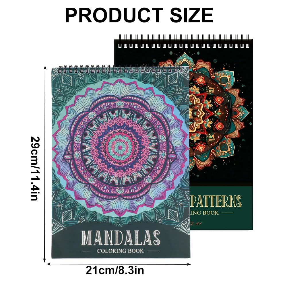 WakiHong 2 PCS Mandala Libros para Colorear para Adultos 120 Páginas Encuadernación en Espiral