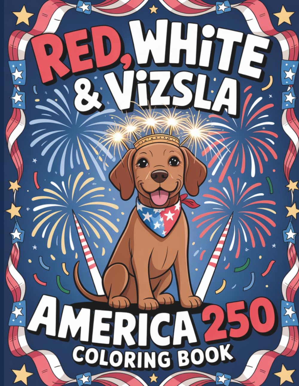Red, White and Vizsla: America 250 Coloring Book: 50 Patriotic Dog Coloring Pages Celebrating the US Birthday and 4th of July