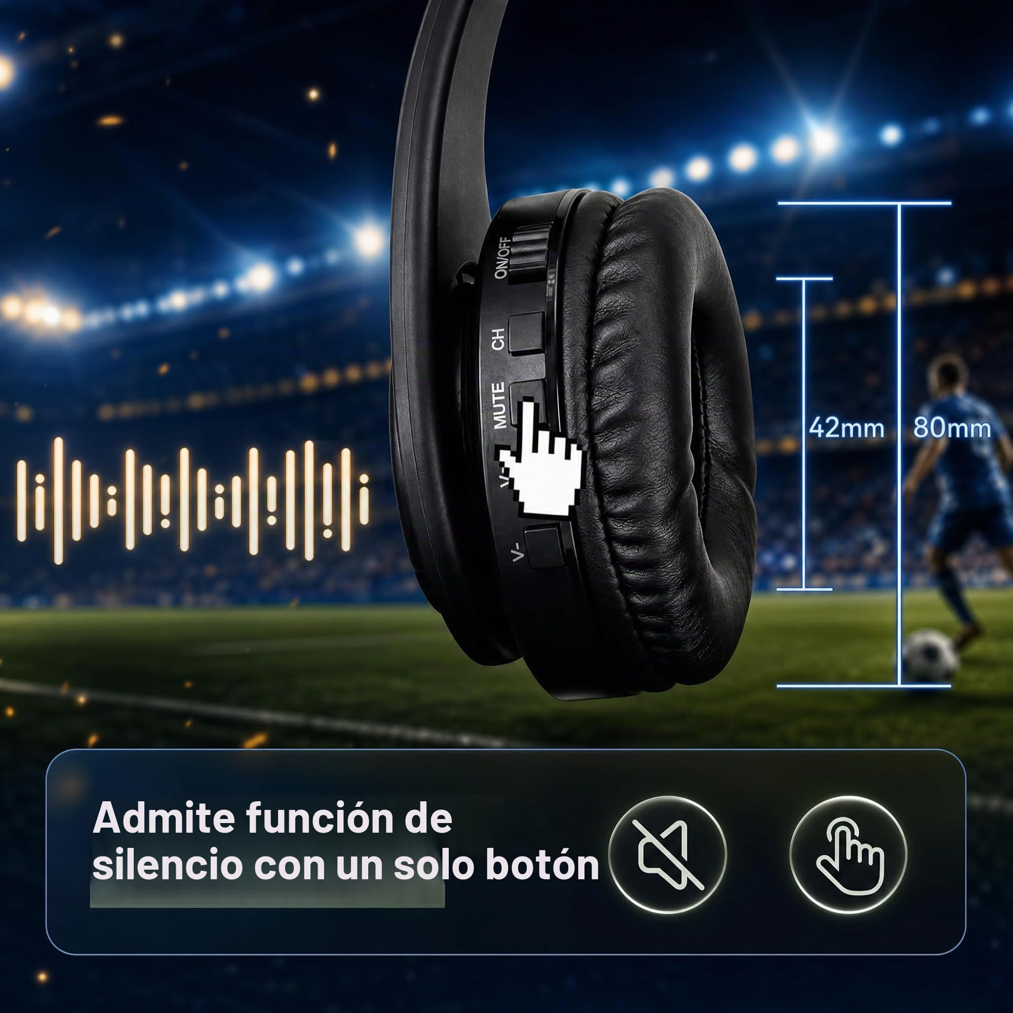 Retekess TA005 Auriculares Inalámbricos para TV,Auriculares TV Inalámbricos,Batería Recargable Integrada,Compatible con Entrada Estéreo,AUX y RCA,Alto Volumen para Personas Mayores