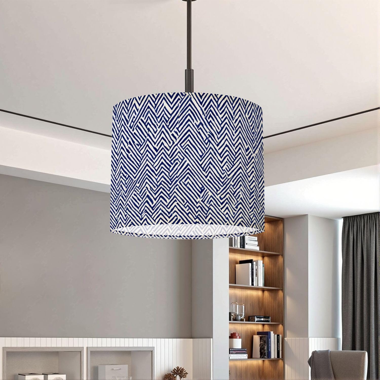 Lampshades Lamp Shades Boho 1 Pack Blue Navy Modern Stripe Herringbone Diagonal Lines Stripes Light Shade for Table Lamps Floor Lamps Drum Lamp Shades Lampshade Replacement