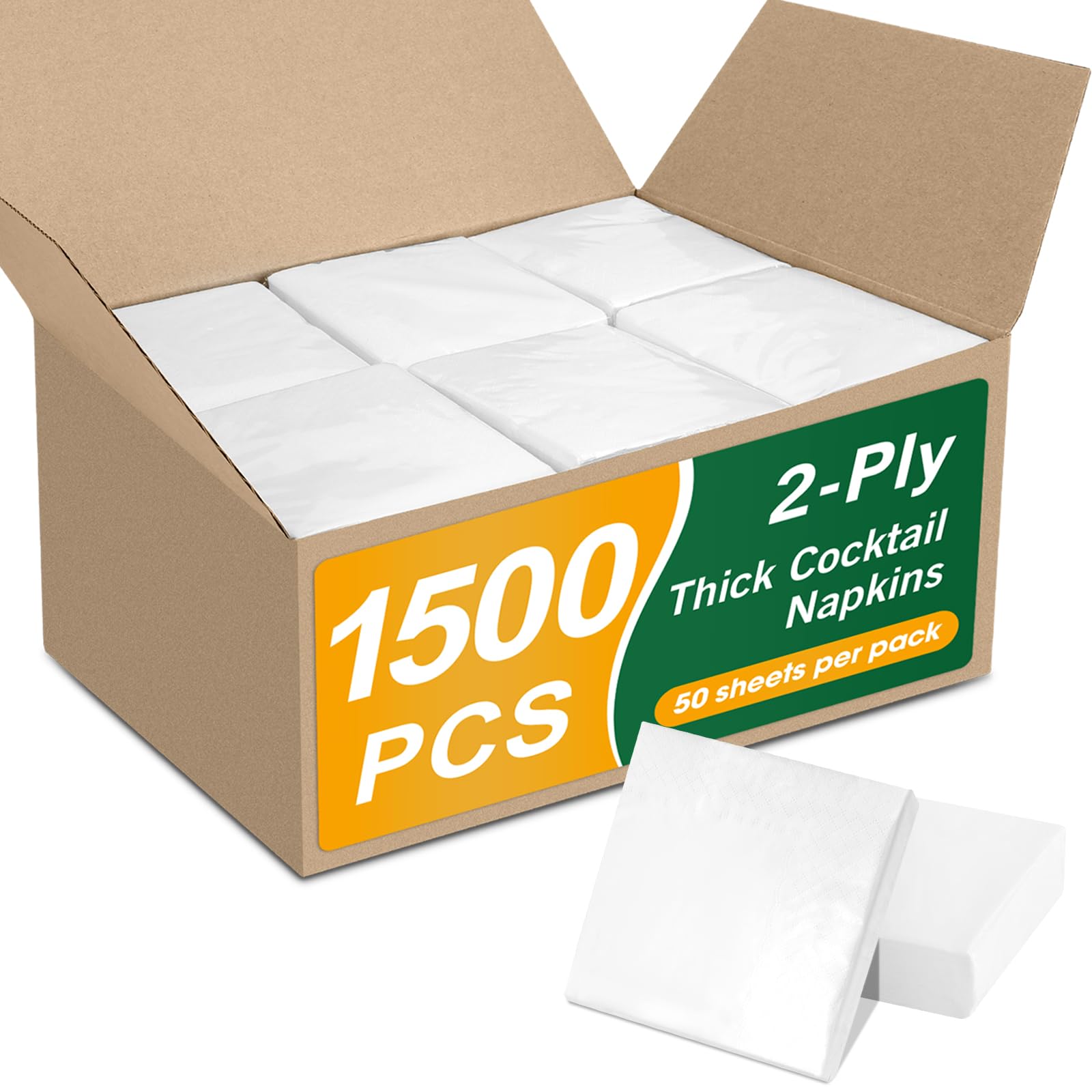 Photo 1 of 1500 Count White Cocktail Napkins Paper, 2-Ply Cocktails Napkin Bulk, 4.5 x 4.5 Inch White Napkins Disposable for Party Bar Holiday Dining Christmas Wedding and Everyday.