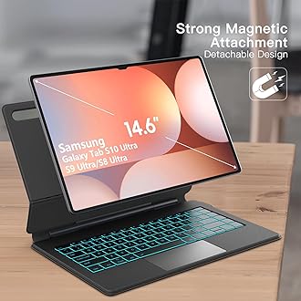 Samsung Galaxy Tab S10Ultra S9 Ultra S8 Keyboard Case 14.6" Magic-Style Floating Cantilever Magnetic Stand, Dex Mode, 3-Level 7 Color Backlit, Built-in Trackpad Matte Black