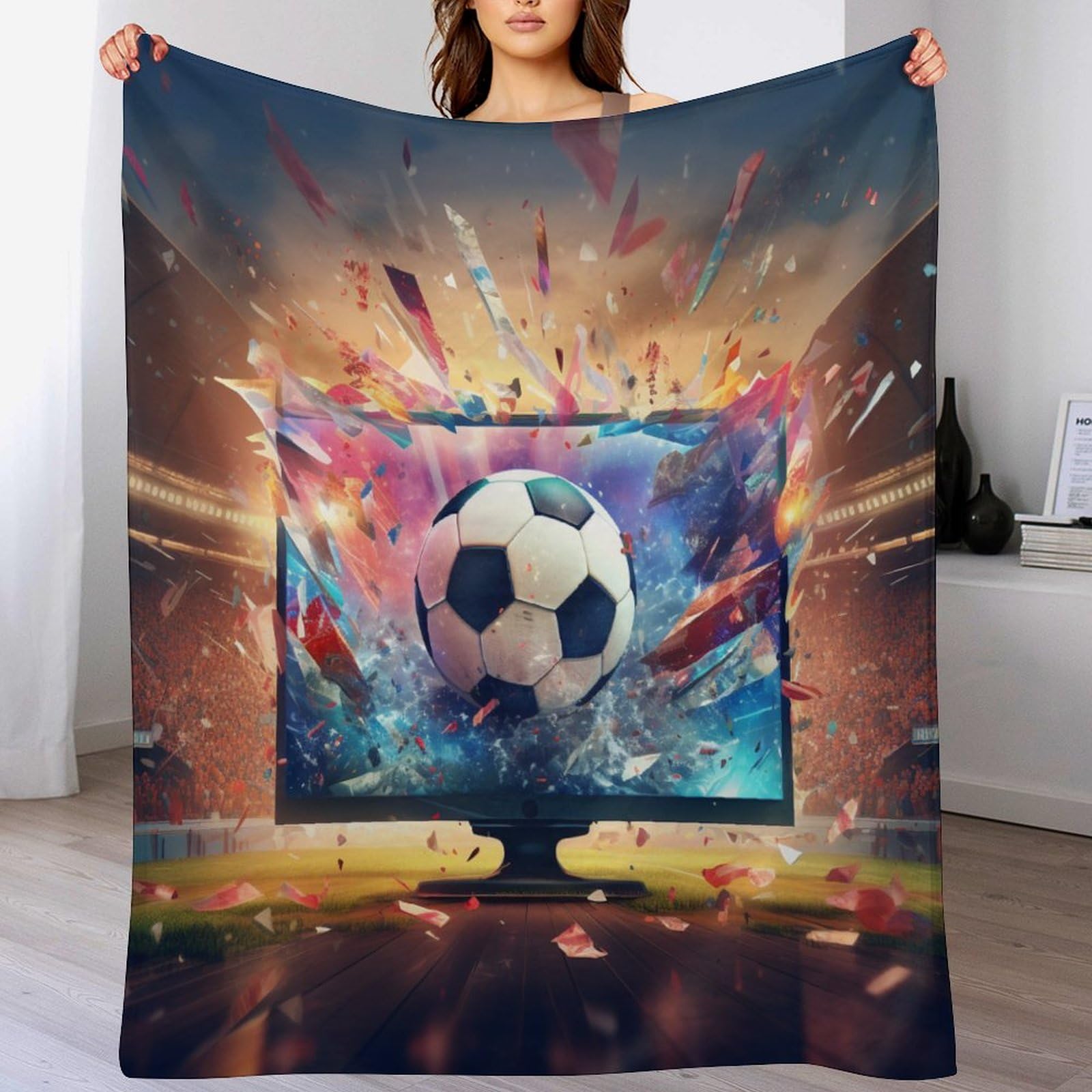 Couverture football en peluche flannel, le cadeau parfait pour lit