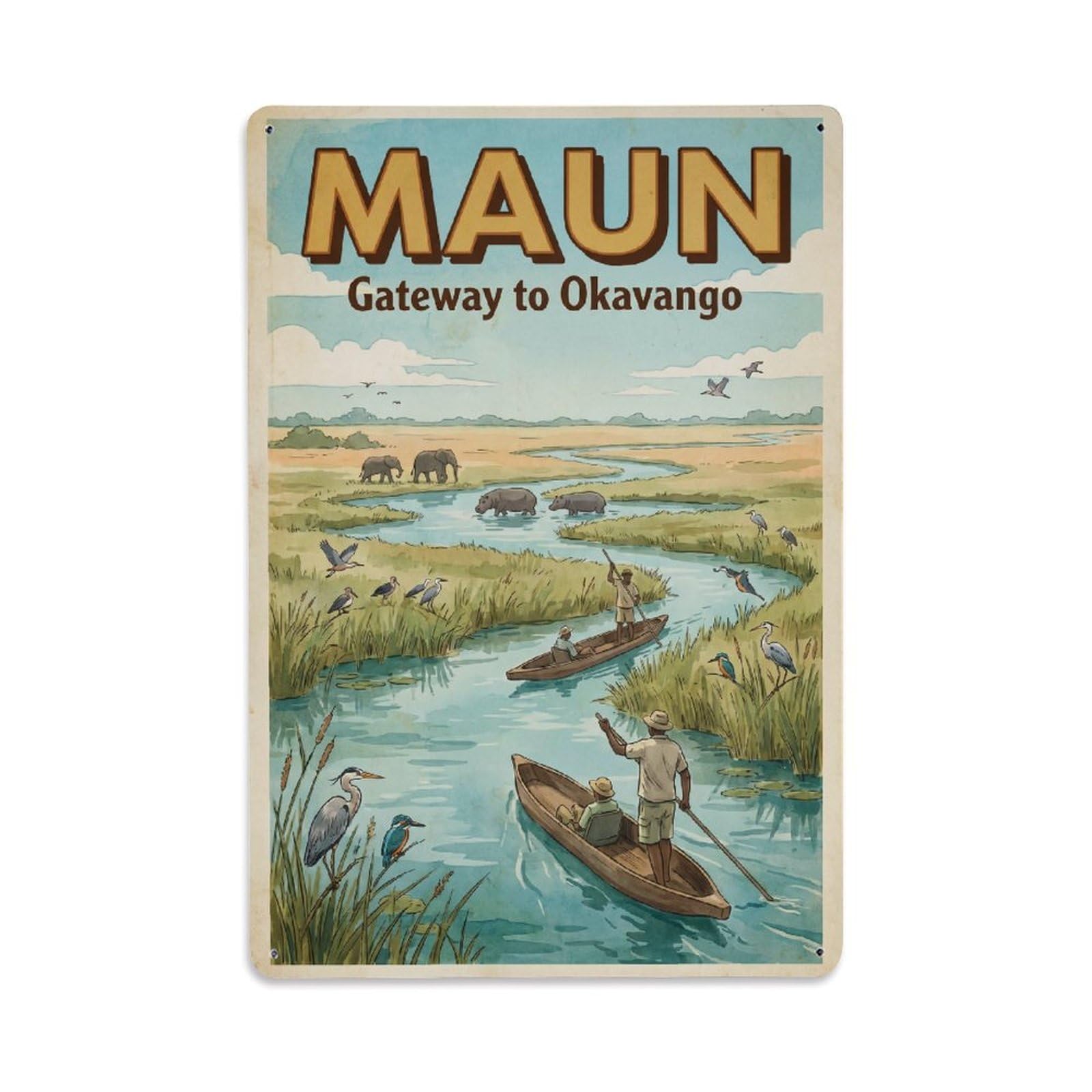 Retro Botswana Maun Travel Metal Tin Sign