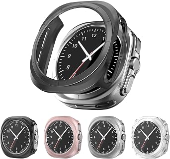 Compatible with Samsung Galaxy Watch 7 Ultra Watch Case,Rugged Sport Watch Case 4Pack Black/Transparent/Rose Gold/Silver