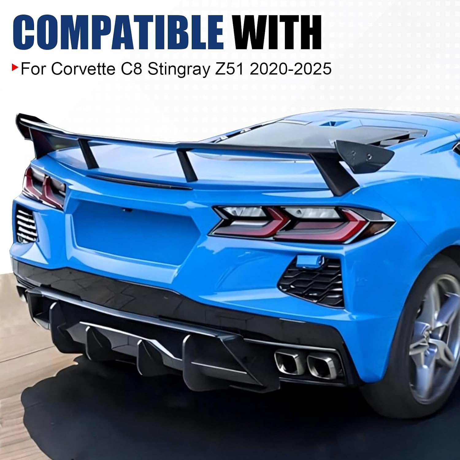 Rear Bumper Diffuser Lip Compatible with 2020-2025 Corvette C8 Stingray Z51, Gloss Black Bumper Lip Splitter Spoiler Lower Valance Double Exhaust One Outlet