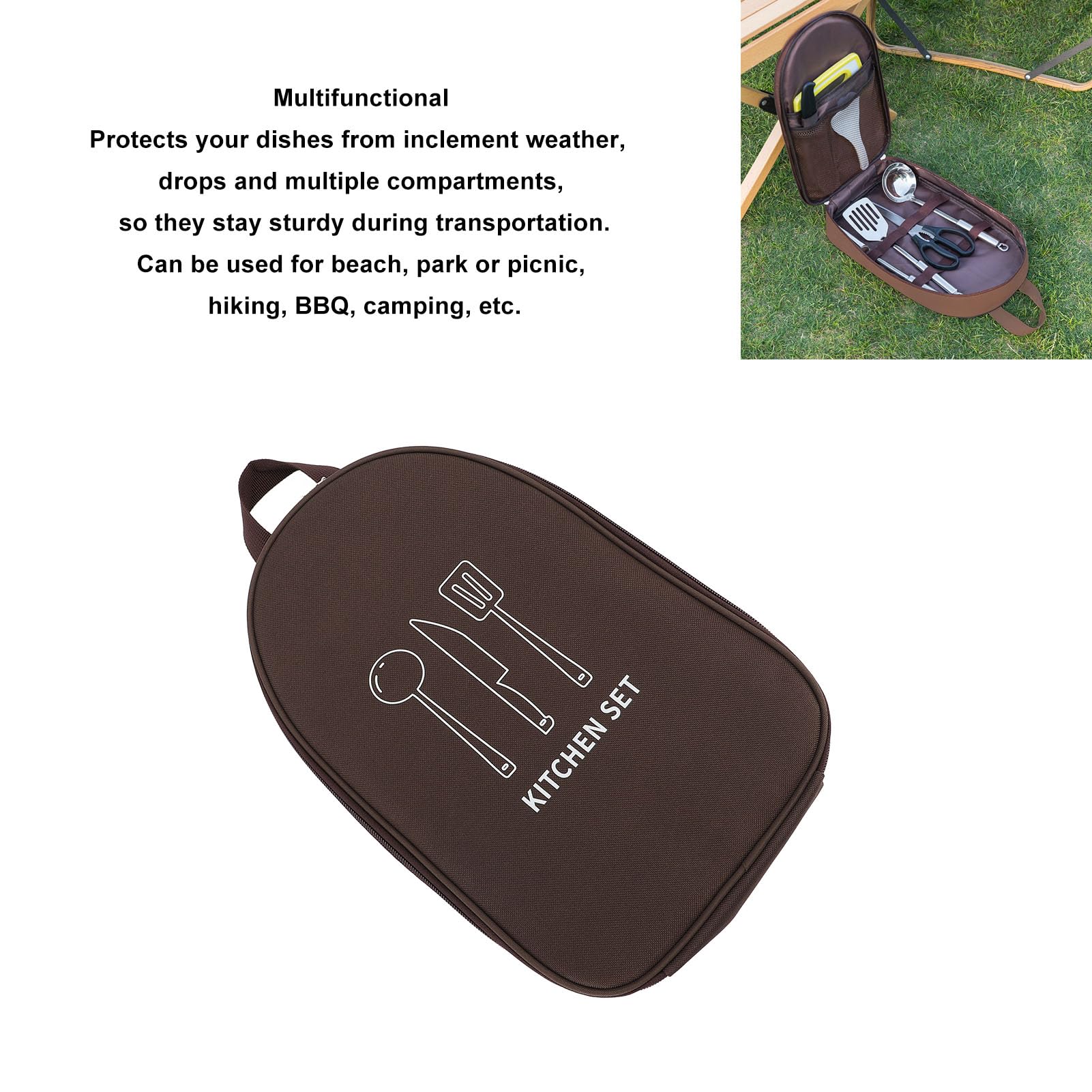 NIZUUONE Camping Cooking Utensils Storage Organizer Portable Kitchen Bag for Outdoor Picnic Beach BBQ (Coffee)