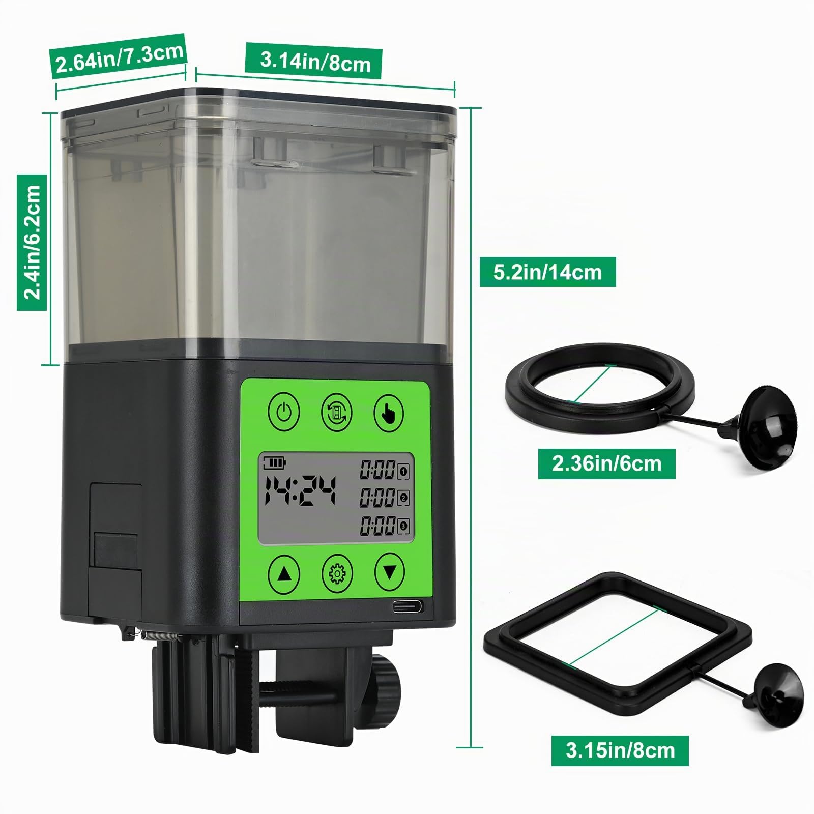 Lychee Distributeur automatique de nourriture pour poissons rechargeable USB 320 ml grande capacité écran LCD résistant à l'humidité minuterie électrique