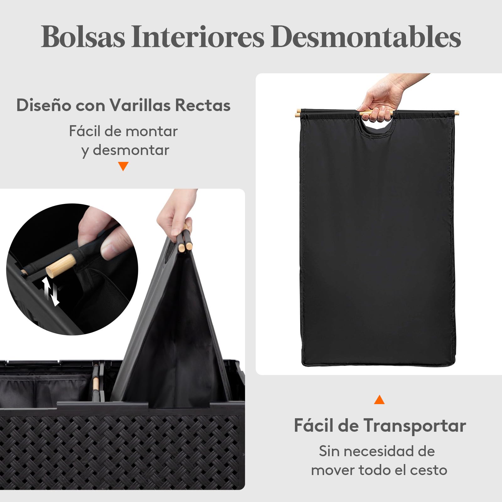 Lifewit Gran Cesto Ropa Sucia de Plástico 2 Compartimentos 110 L, Cesta Plegable con Ruedas y Bolsas Interiores Desmontables, Cubo de Ropa para Dormitorio, Baño, Lavandería, Negro