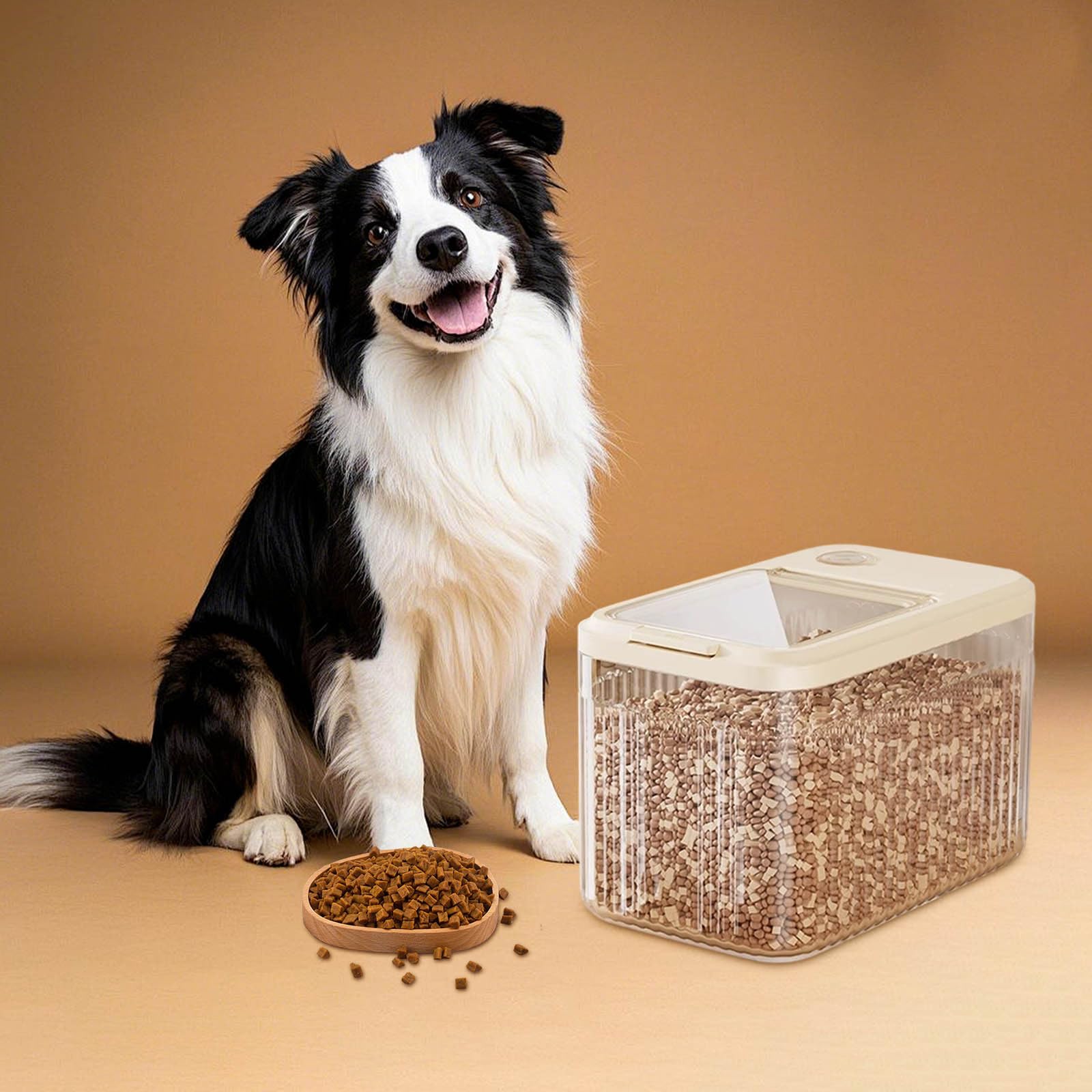 Pet Food Storage Container, 7-9 kg Capacity, Airtight Insect-Proof Bin with Flip Top Lock, Suitable for Barn Garage Home, Secure Seal Pet Food DispenserCream, 36 x 25 x 25 cm (Clear)