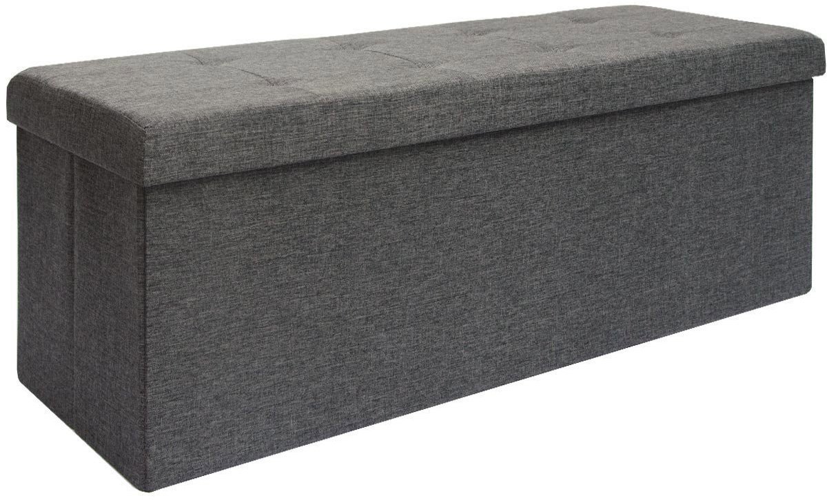 DuneDesign folding Ottoman 110x38x38cm XXL incl 2 partitions 120L rectangular Storage Bench upholstered lid seat 3 container to store Dark Grey