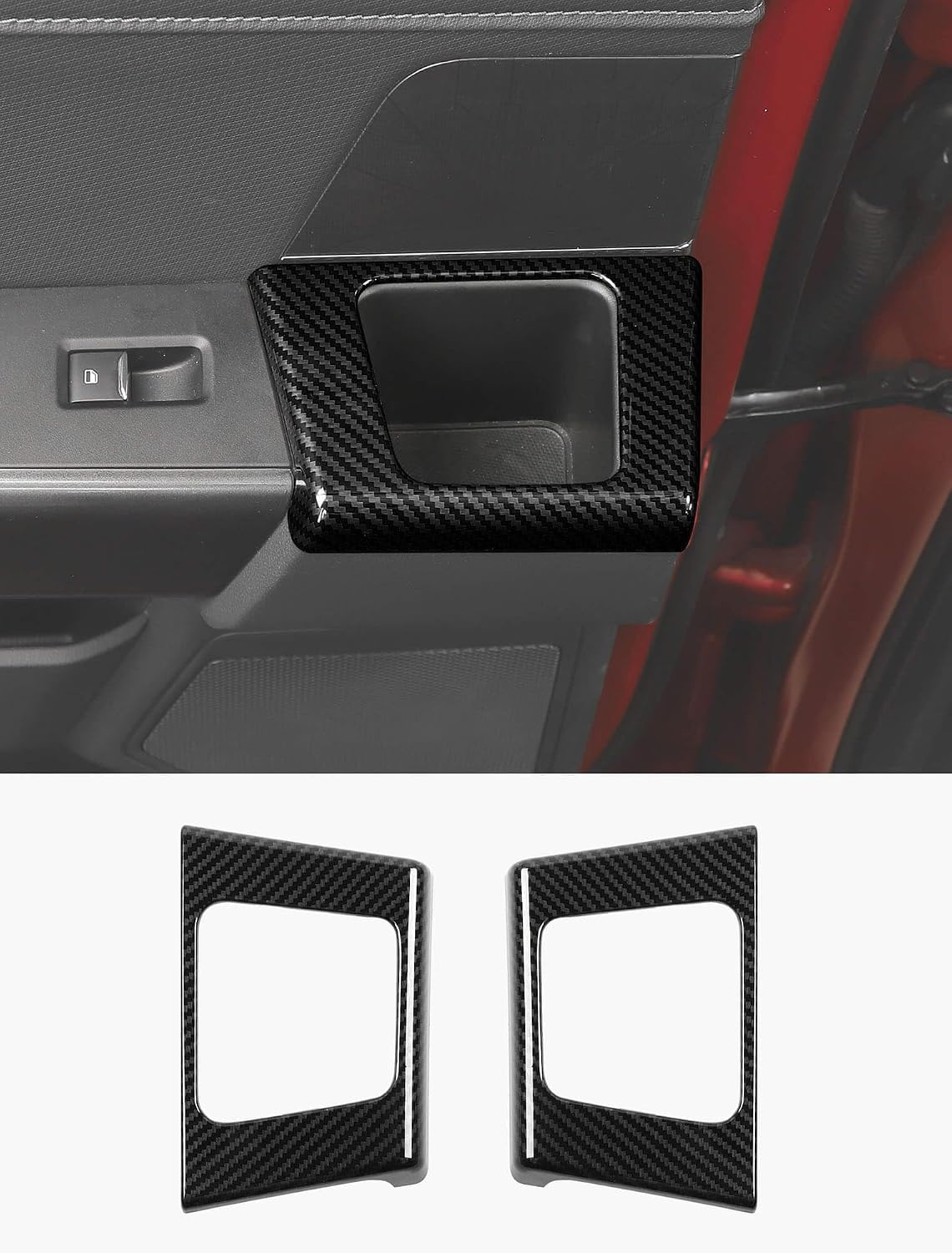 Savadicar 2-Piece Rear Door Storage Pocket Cover for 2021-Present Ford F150, Carbon Fiber Finish Rear Seat Armrest Storage Pocket Overlay Accents, Interior Decorative Accessories