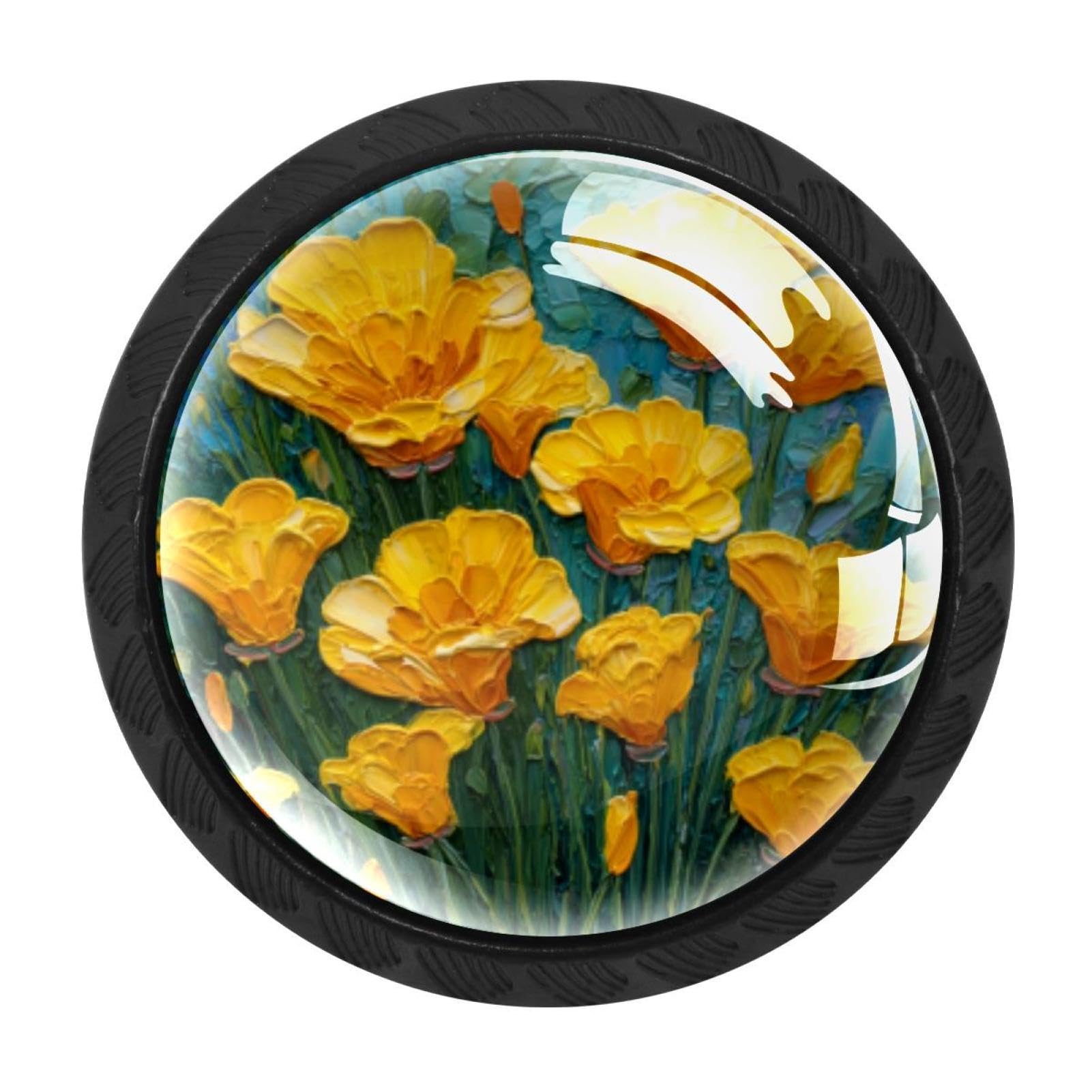 CHENZZZZ Yellow California Poppy Painting (1) Colorful Drawer Pulls 4 Pcs Handle Glass Door Cabinet Knobs Home Office Kitchen Wardrobe Cupboard Hardware for Dresser Drawers