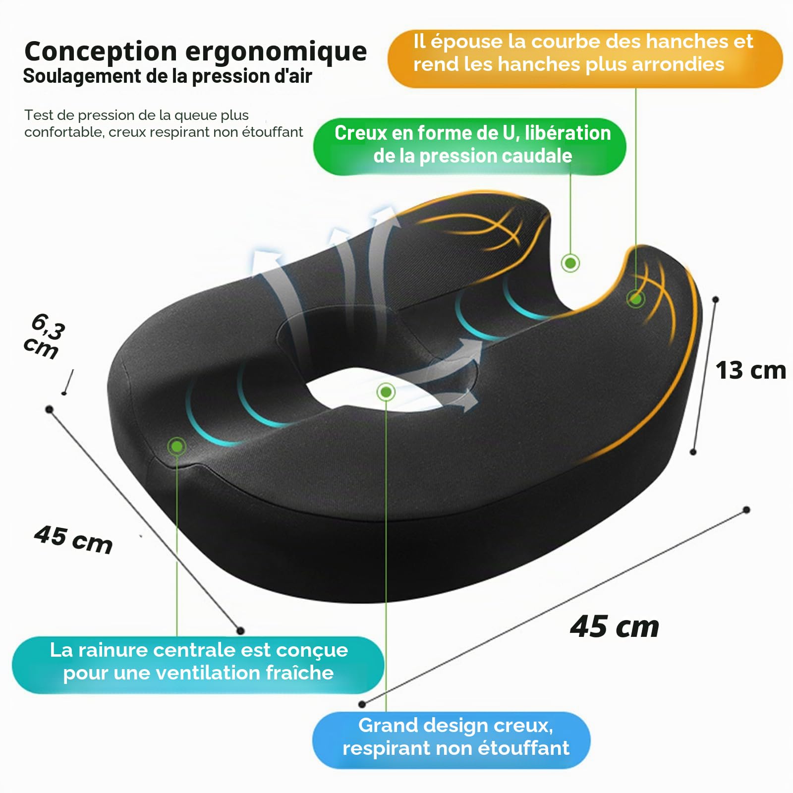 Coussin en forme de donut pour le coccyx, coussin de siège pour prostate, sciatique, plancher pelvien, ulcères de pression, grossesse, chirurgie périnéale, coussin de chaise en mousse à mémoire de