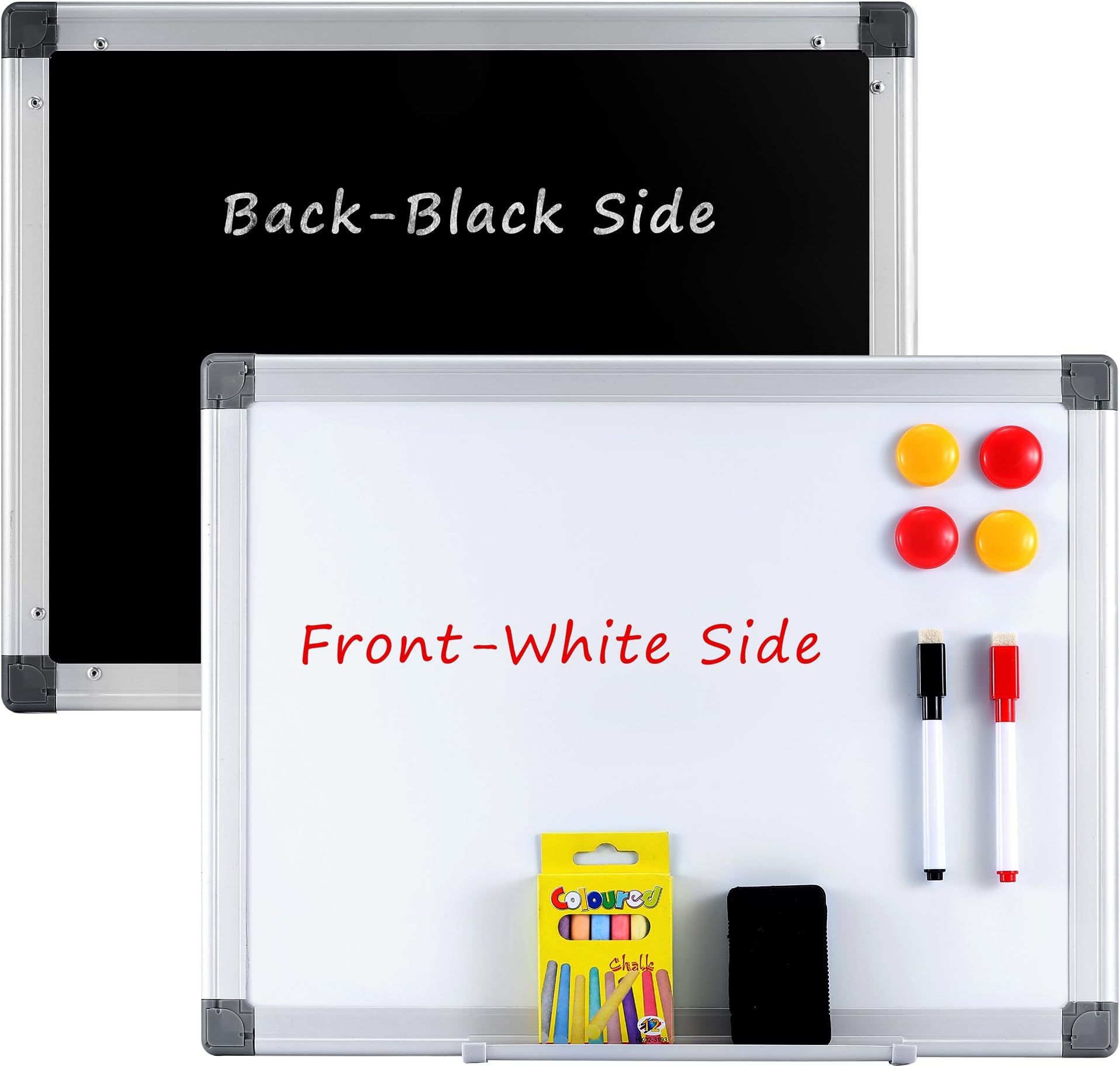 Famistar Double Side-Black+White Board Set 12.3"x 16.2" Dry Erase Wall WhiteBoard Chalkboard Hanging Message Scoreboard for Home Kitchen Office School,Horizontal or Landscape