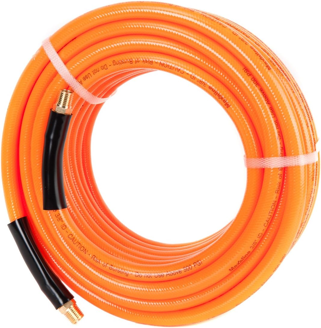 Air Hose,Non-Kinking, 3/8in. x 50ft, 300 PSI, 1/4Inch MNPT Brass Ends, Lightweight Compressor Hose, Extreme All-Weather Flexibility