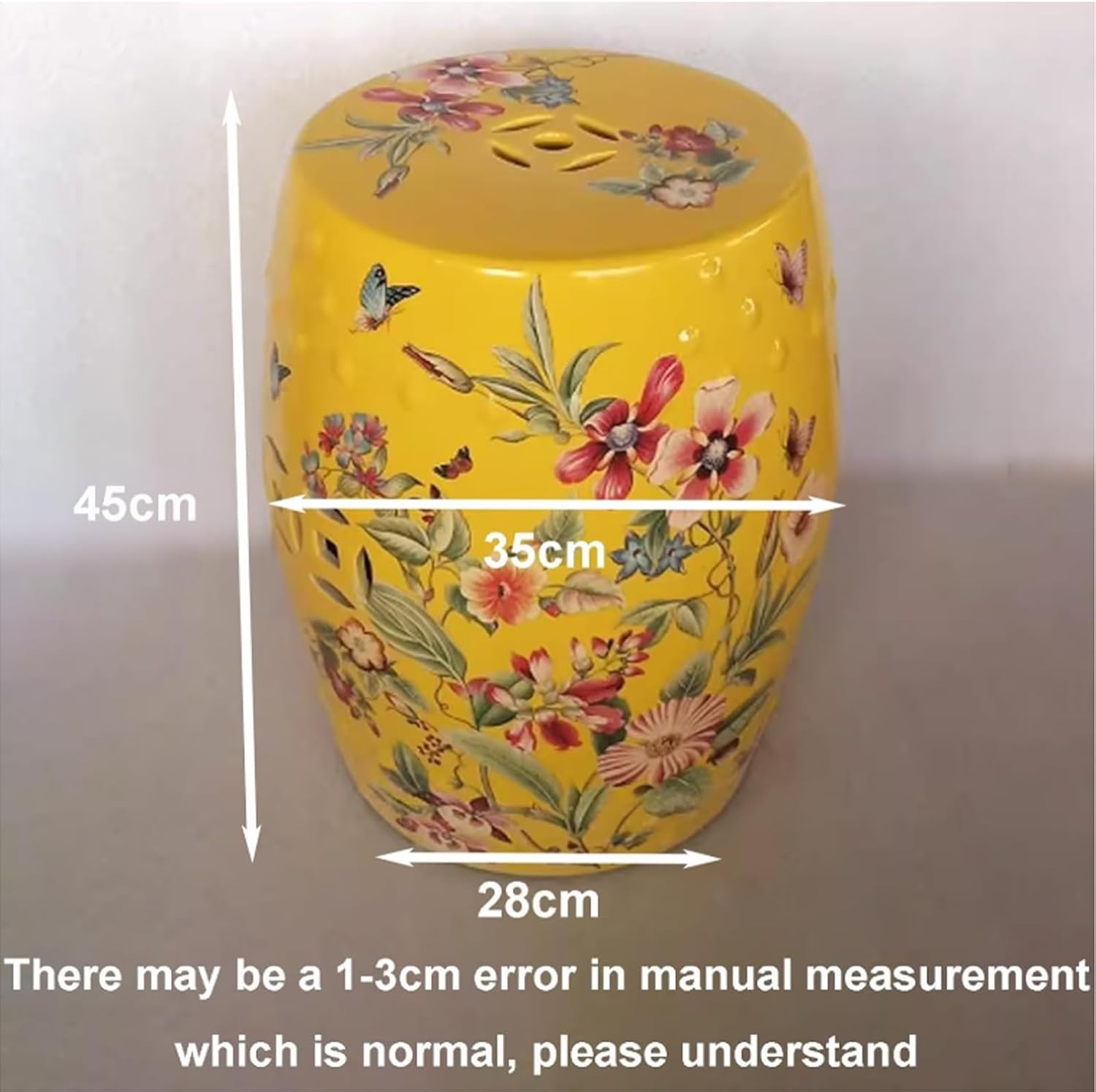 Ceramic Decorative Garden Stool, Chinese-Style Drum Stool, Outdoor Stools for Sitting, Shoe Changing Bench, Small Drum Stool for Patio, Front Porch, Backyard(White)