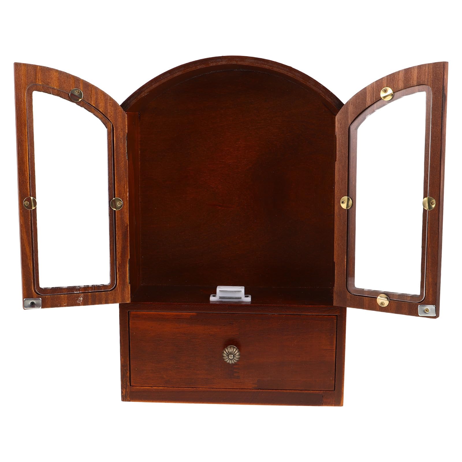 Cabilock Organizador de Escritorio de Madera con Puerta de Cristal y Cajón Armario Pequeño para Almacenaje de Cosméticos y Artículos Varios Estante Compacto para Hogar y Oficina Diseño