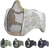Vista 26 de AOUTACC Máscara de malla de airsoft plegable, máscaras de malla tácticas militares de nailon de media cara con protección para los oídos ajustables