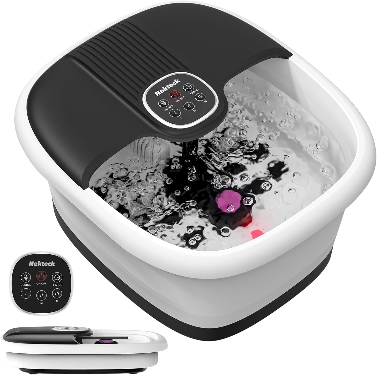 Nekteck Collapsible Foot Spa Bath Massager with Heat & Remote Control, Foldable Foot Bath Tub with Bubbles,16 Massage Rollers & Pumice Stone, Electric Footspa Massager for Home Pedicure