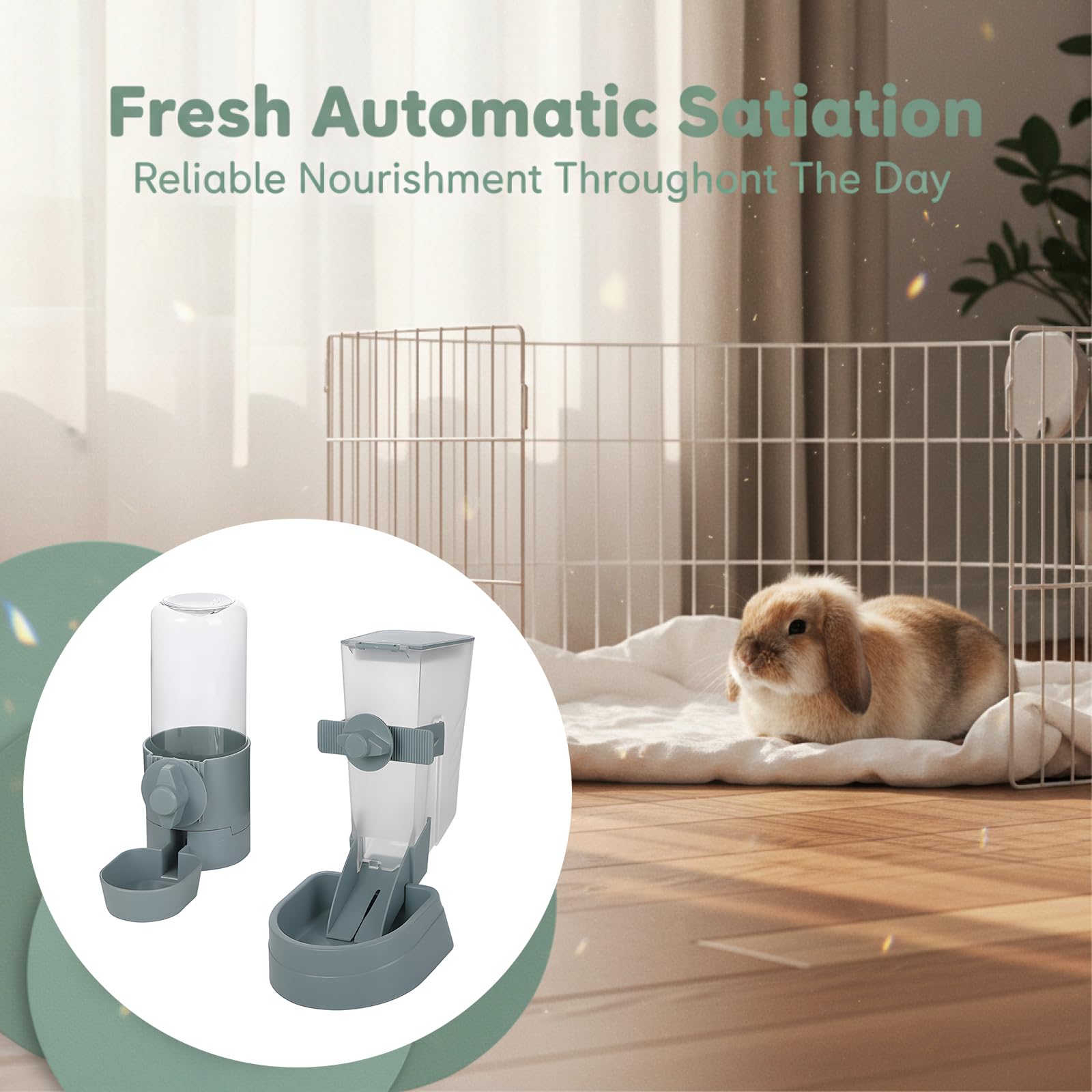 Dispensador automático de agua para alimentos, comedero automático para jaula de mascotas, dispensador de alimentos de 1 litro y bebedero de 17 onzas, juego de cuencos colgantes para conejo, gato