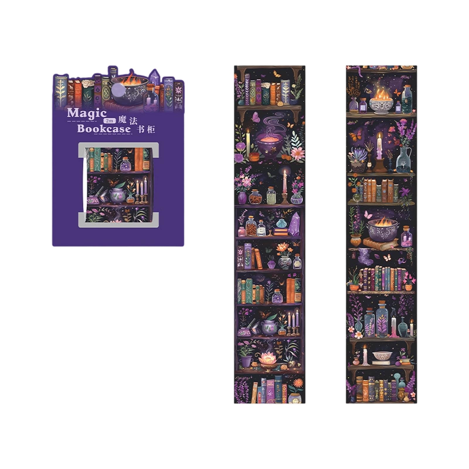 6Roll Bookshelf Theme PET Sticker Decorative Tape 40mmX2m for Scrapbooking Notebook Journal Planner Photo Album Crafting Magical Theme Stationery Sticker
