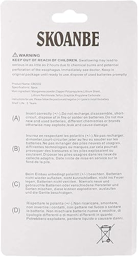 Miniatura 3 de SKOANBE Batería de litio CR2032 2032 de 3 voltios, 8 unidades