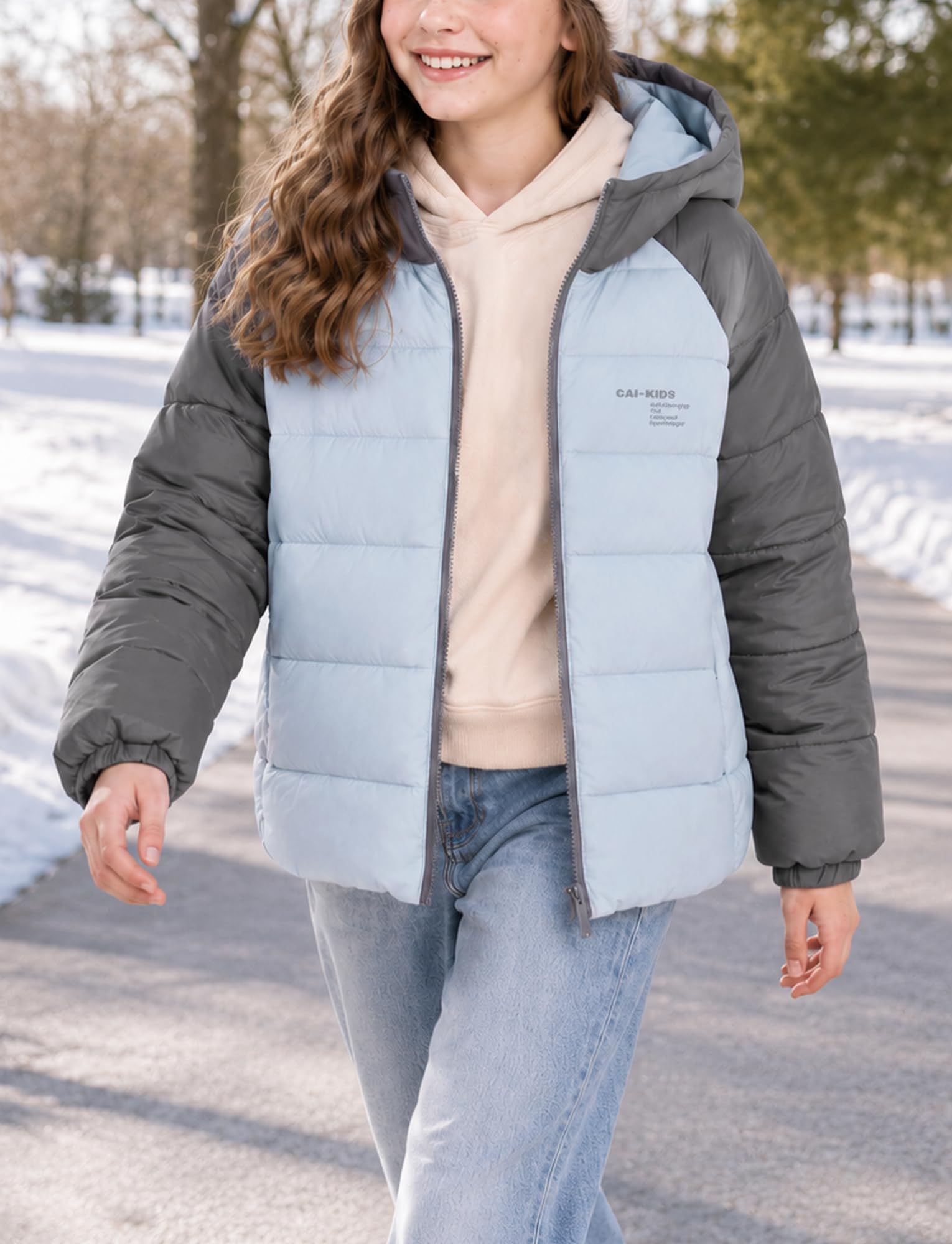 Abrigo de invierno para niña y niño chaqueta acolchada cortavientos chaqueta de esquí con capucha, 4-12 años