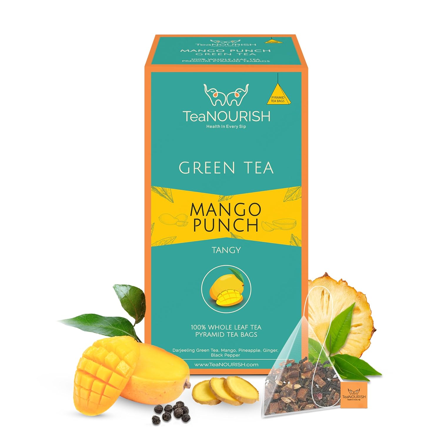 TeaNOURISH Mango Punch Green Tea 20 Count Pyramid Tea
