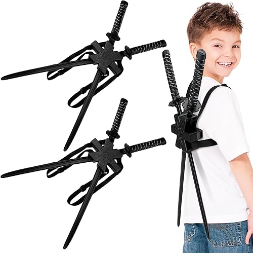 Jenaai Juego de 2 espadas ninja con correa, accesorios de disfraz de ninja de plástico negro de 29 pulgadas, espada de juguete para niños, fiestas,