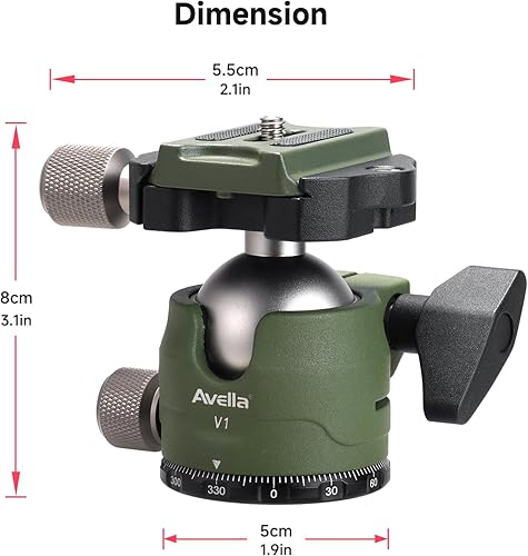 Miniatura 9 de AVELLA V1 - Trípode de cámara DSLR con cabezal de bola de 38MM, giro de 360 grados, diseño de ranura en U, para cámaras Canon Nikon Sony Olympus