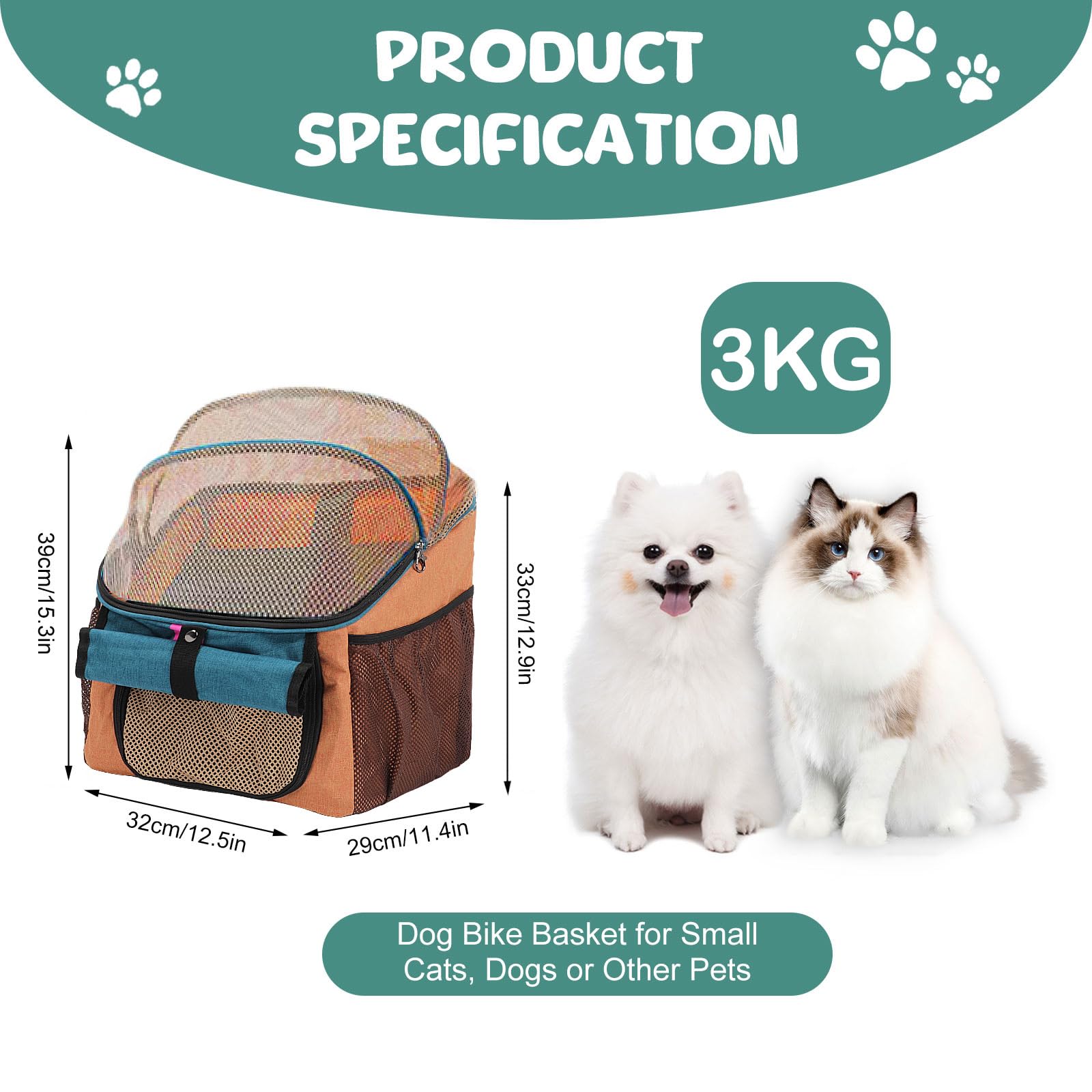 Cestino da bicicletta per animali domestici con adattatore manubrio cestino anteriore della bicicletta cestino anteriore pieghevole multiuso per manubrio staccabile borsa zaino per gatto cane con