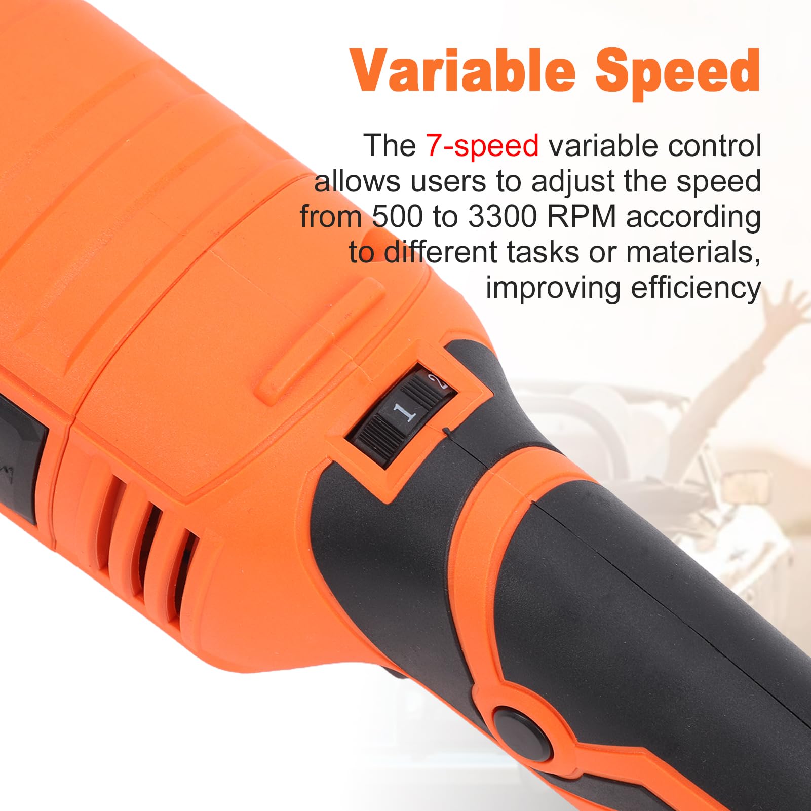 Fockety Pulidora Rotativa, Máquina Pulidora de Velocidad Variable, 1580 W 500 a 3300 RPM con 7 Velocidades y Mango Desmontable, for Pulido de Coche, Eliminación de Arañazos (Enchufe Europeo 220V)