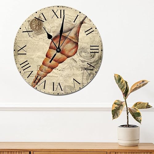 Miniatura 133 de ArogGeld Reloj de pared con diseño de estrella de mar antigua francesa, de cloruro de polivinilo, con números romanos, de 10 pulgadas, funciona