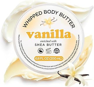Vanilla Whipped Shea Body Butter, Natural Whipped Shea Butter for Women Dry Skin, Vanilla Scented Body Care, Gentle Hydration with Long Lasting Moisture 6.8 floz