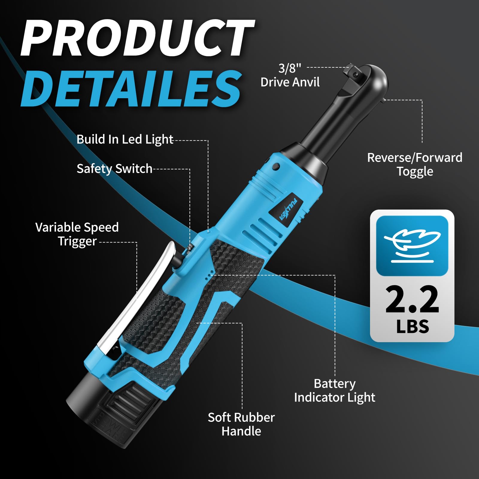 FULLYEA Cordless Ratchet Wrench - 45ft-lbs Torque -4 FULLYEA Cordless Ratchet Wrench - 45ft-lbs Torque -4