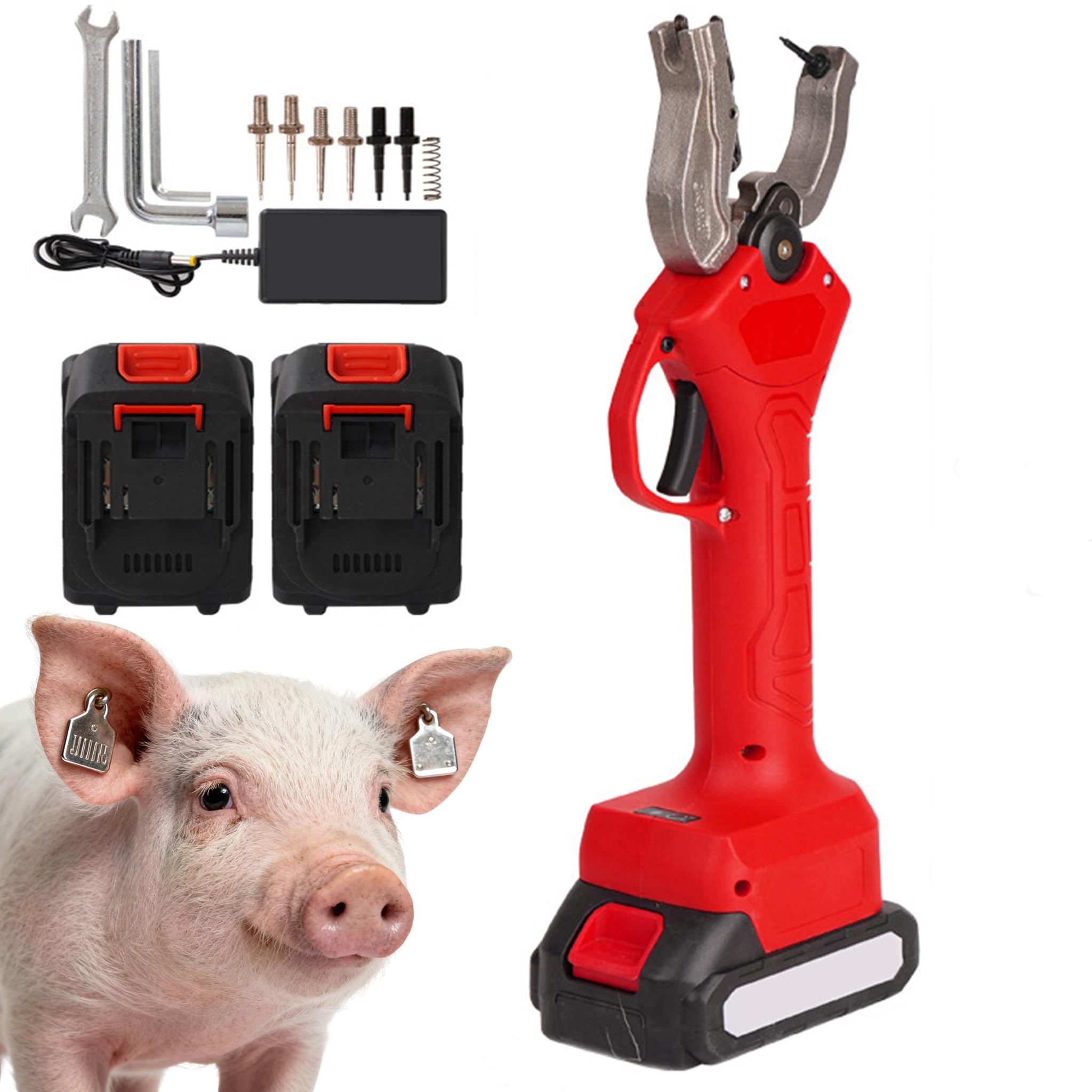 MRKU Ear Tag Pliers,Cordless Livestock Tagging Tool Cattle,Sheep,Pig Electric,Battery Powered Plier with 1300mAh Battery, Puncher for Including,Goats