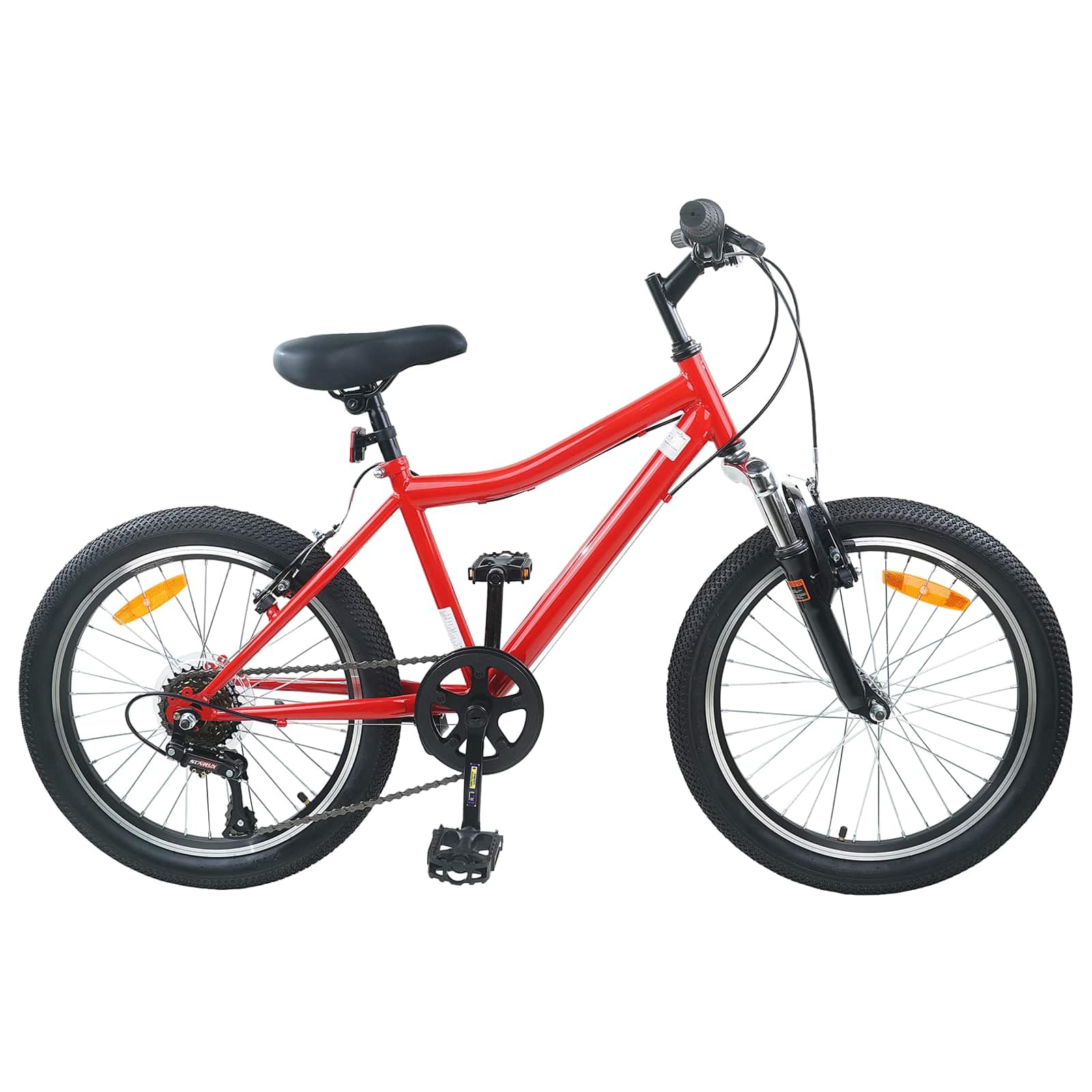 Bicicleta infantil en pulgadas con marco de acero negro de 6 velocidades para 6-11 años con asiento ajustable y manillar, freno para viajes seguros, ideal para exteriores, ocio, naturaleza y