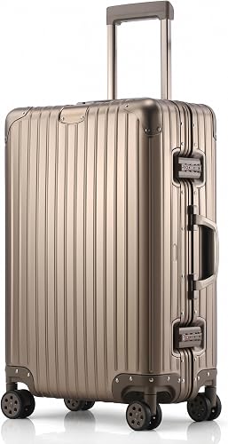 20" All Aluminum Carry On Luggage, Zipperless Suitcase, Titanium | Airline approved, full aluminum hard shell carry on suitcase, 360° spinner wheels, TSA lock, Alloy Telescopic Handle