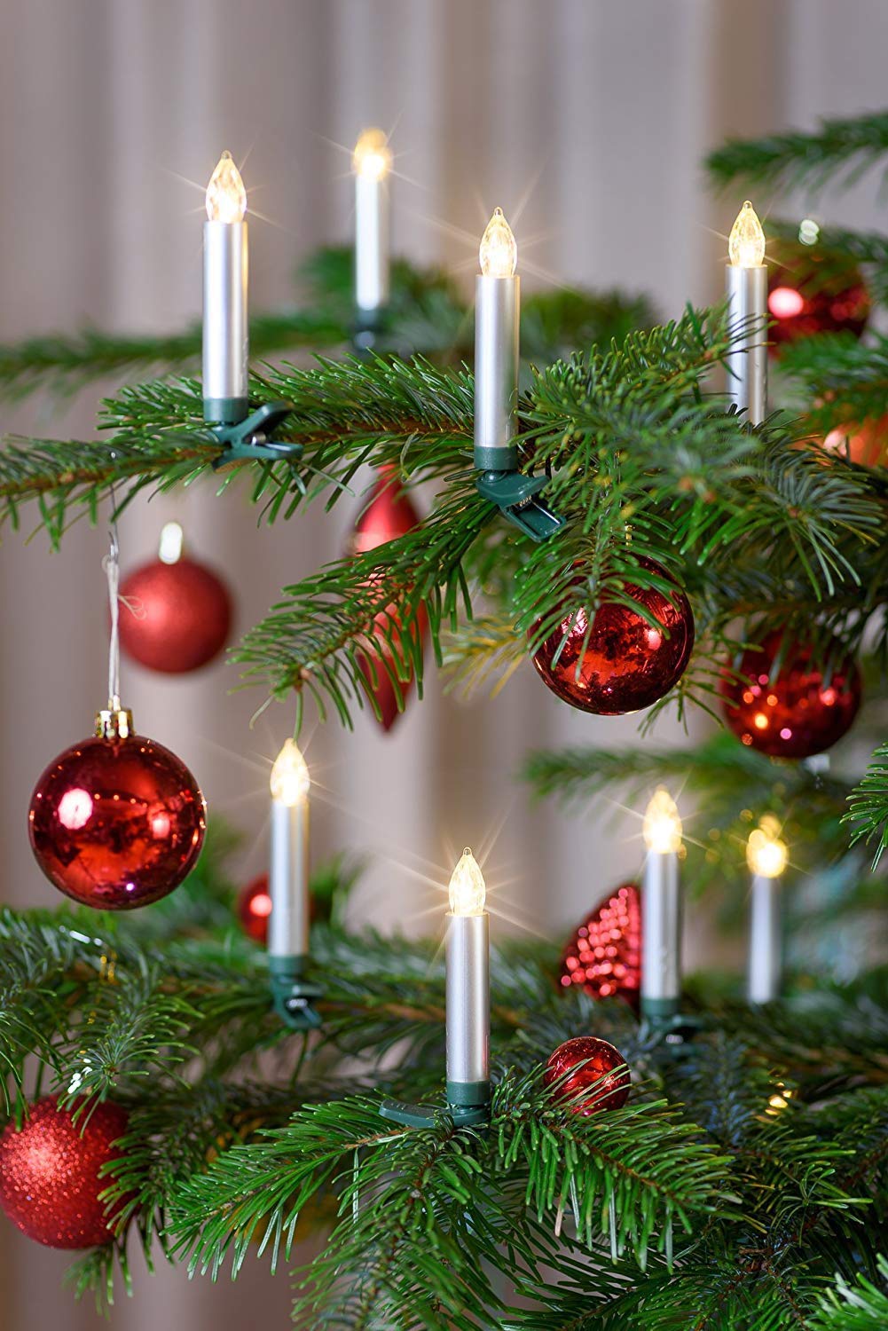 Kit De 12 Bougies LED Sans Flamme Pour Sapin De Noël - Flamme Vacillante Blanche - Avec Clips, Crochets Et Fil De Pêche