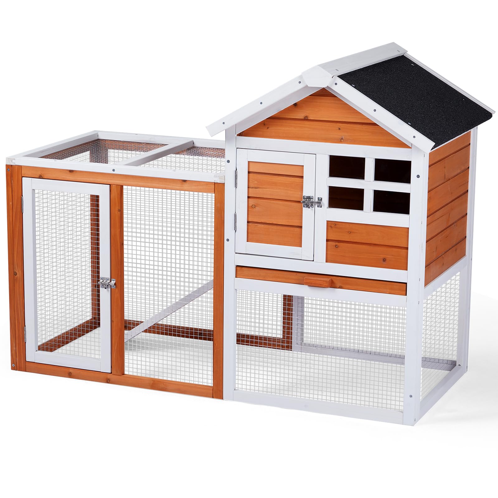 LEADZM pollaio per galline da esterno, gabbia per conigli da esterno, pollaio in legno resistente al freddo, 142 x 43 x 86 cm, recinto e gabbia per piccoli animali da esterno
