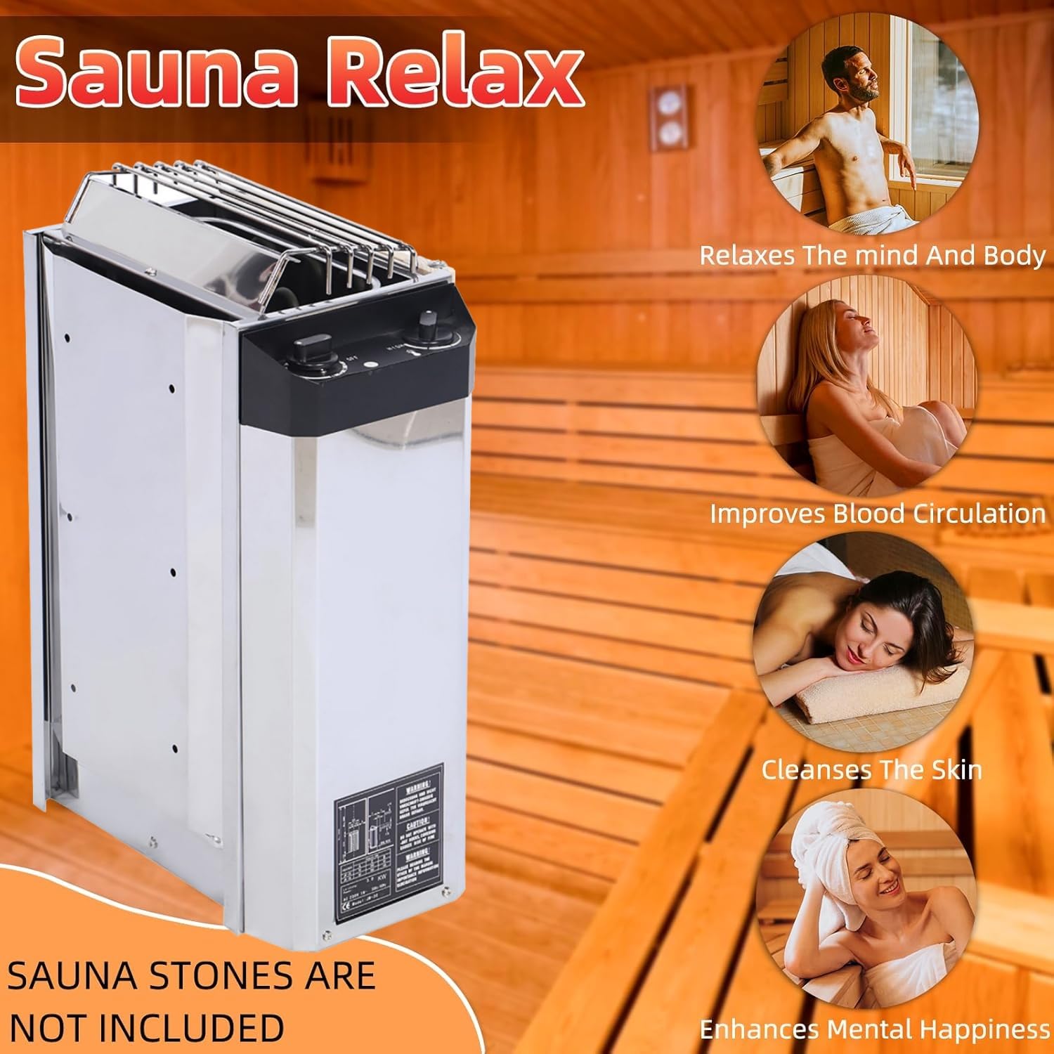 Calentador de Estufa de Sauna de Acero Inoxidable de 3 KW, Equipo de Calefacción de Sauna de Fácil Control de Temperatura de Alta Eficiencia para Sala de Sauna, Piscina Cubierta,