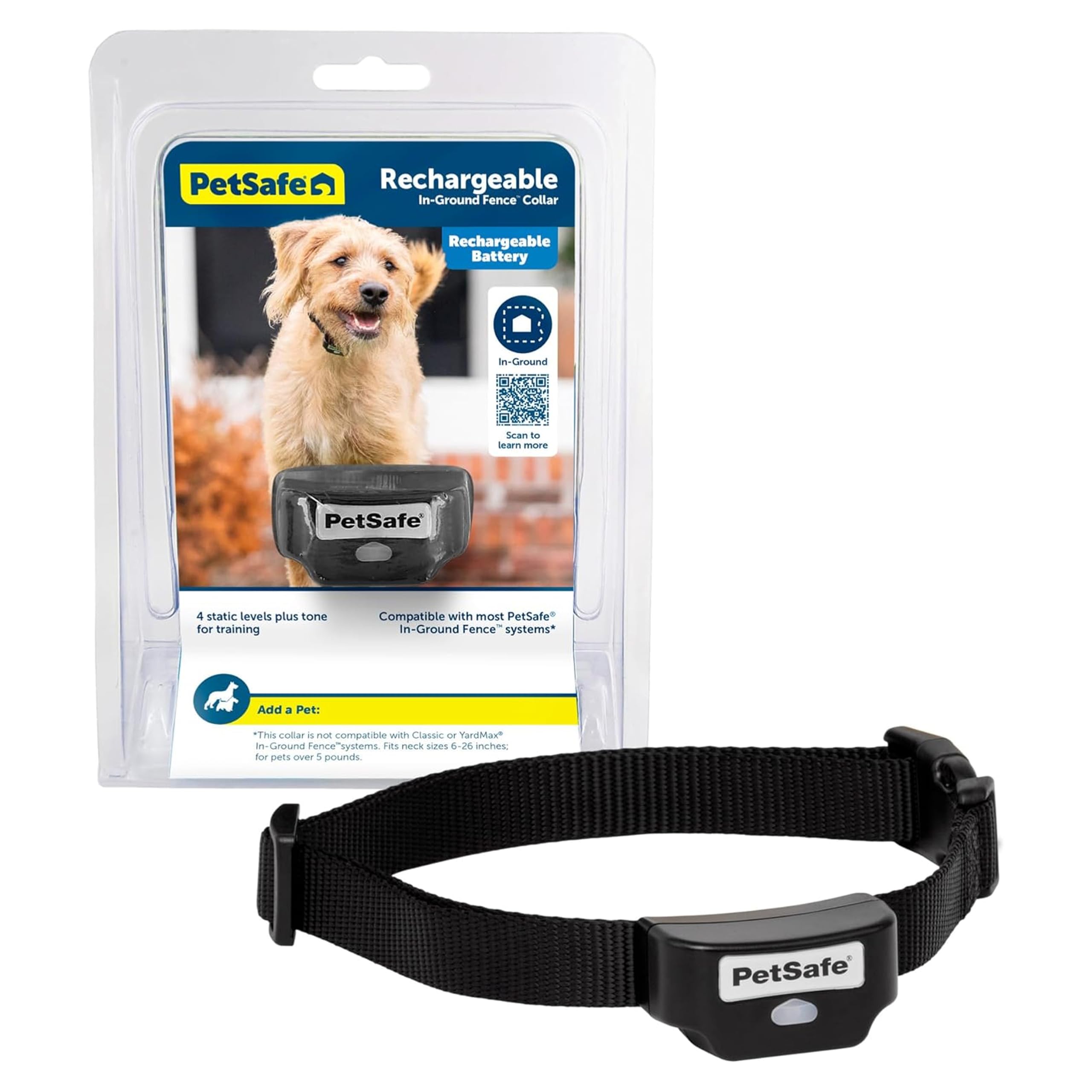 Rechargeable In-Ground Pet Fence Receiver Collar for Cats and Dogs, Waterproof with Tone and Static Correction, Fits Pets 5 lbs and Up from The Parent Company of The Invisible Fence Brand