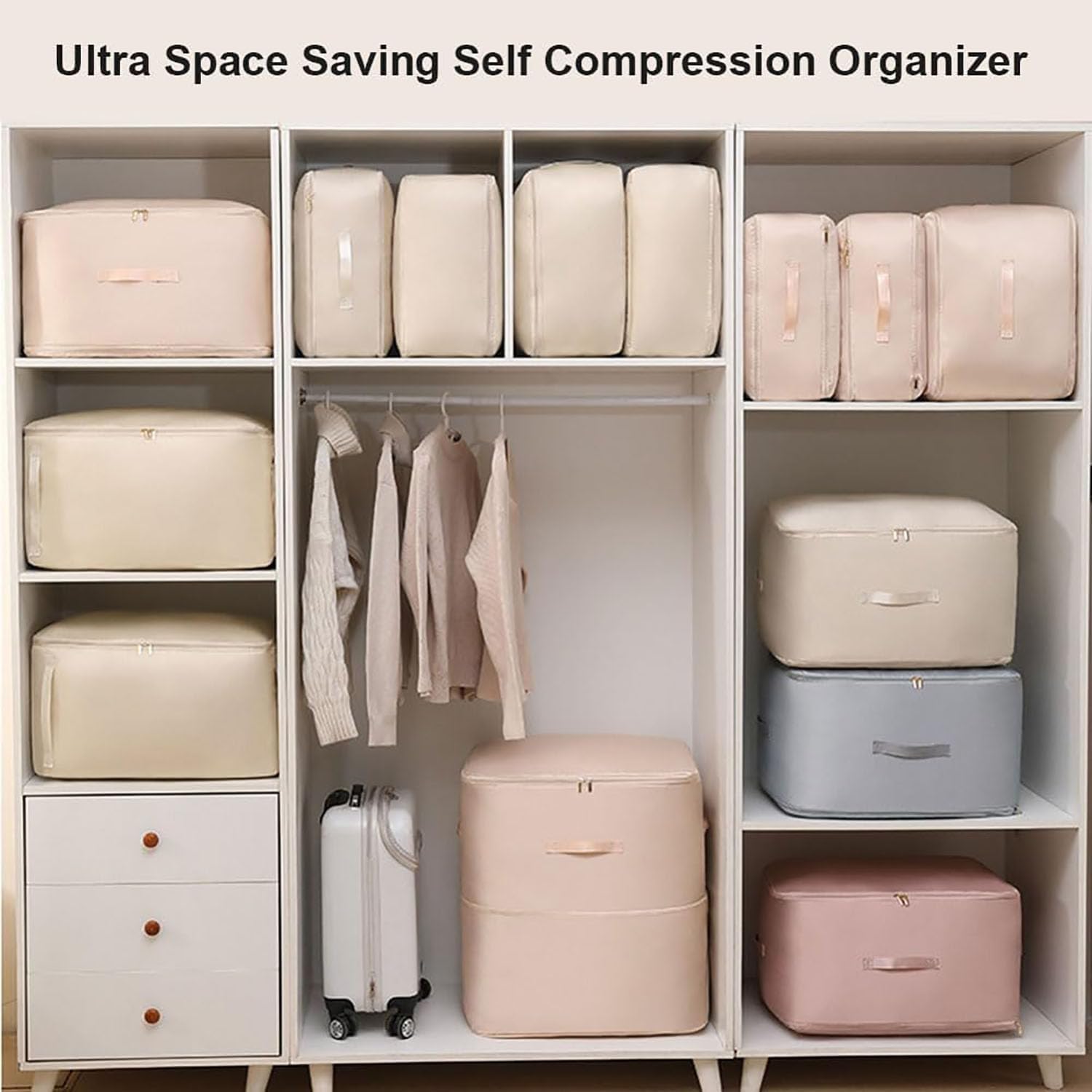 Borsa organizer a compressione ultra salvaspazio per piumini, grande capacità, organizer per armadio (piccolo, nero, 5 pezzi