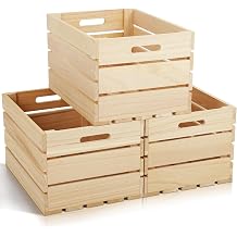 3 Pack Large Wooden Storage Crates 16 x 12 x 9.5 Inches Unfinished Wood Farmhouse Milk-Style Crates with Handles Unassembled Decorative Boxes for Home Office DIY Crafts Natural Wood 3
