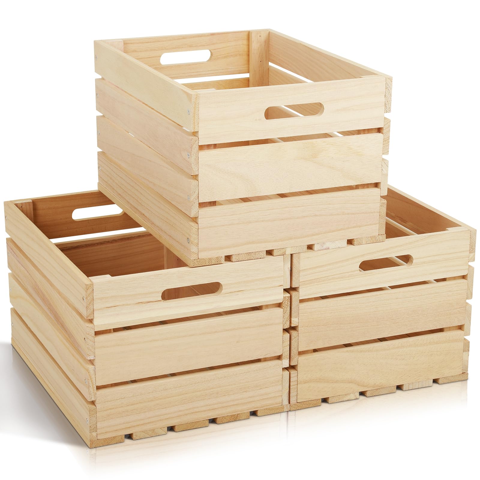 Photo 1 of MOQRUAO 3 Pack Large Wooden Storage Crates 16 x 12 x 9.5 Inches Unfinished Wood Farmhouse Milk-Style Crates with Handles Unassembled Decorative Boxes for Home Office DIY Crafts (Natural Wood (3))