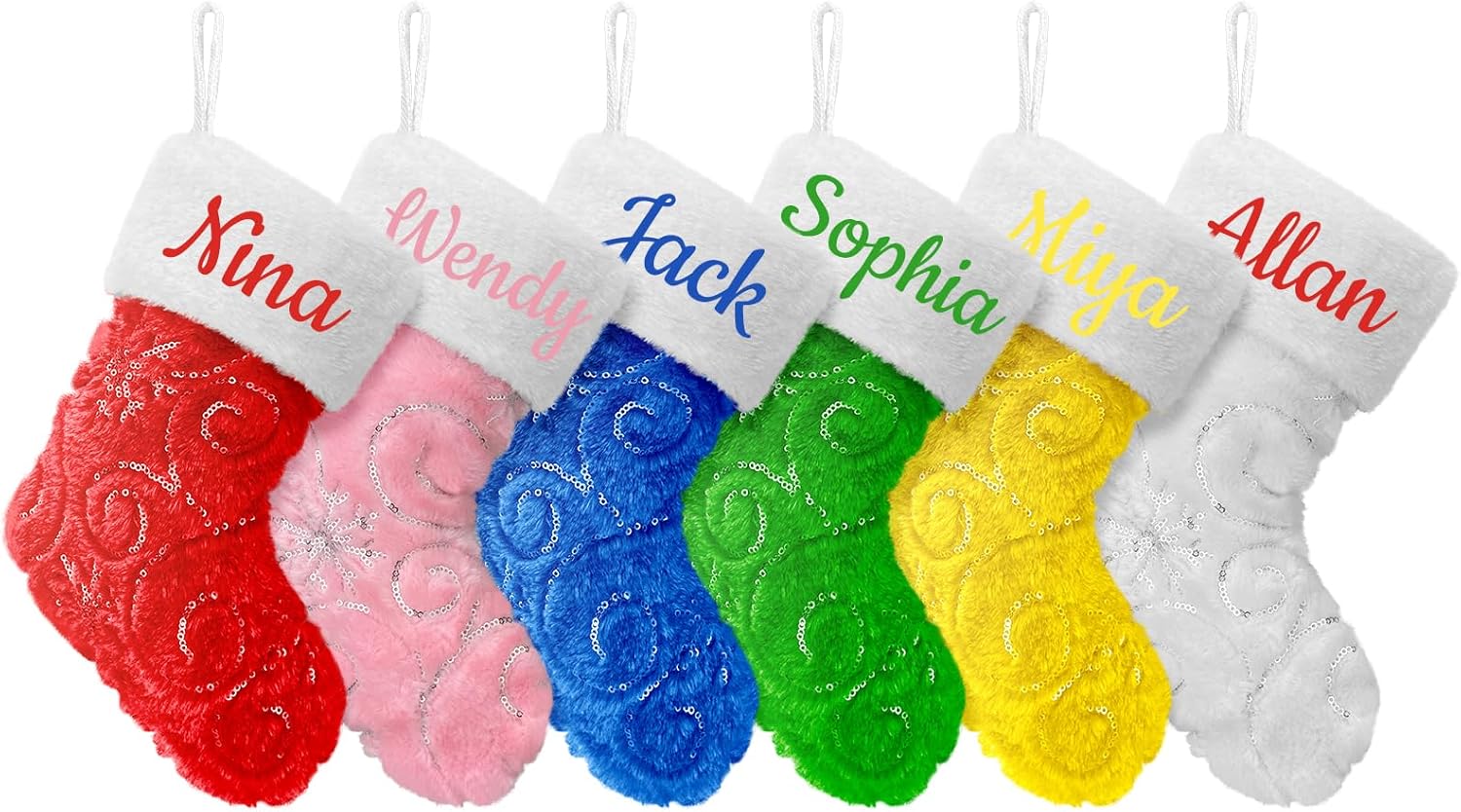 Amidaky White Christmas Stockings Personalized,6 Pack Mini